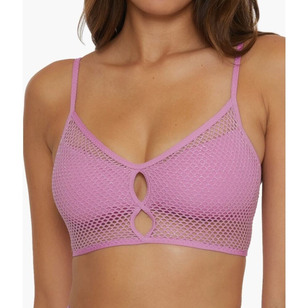 Becca Women Lilac Metallic Network Cami Strappy Back Swim Bikini Top Size M
